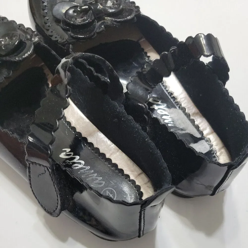 Ameta Shoes Girl 4 Black Hook Loop Flat Mary Jane Strap Top Comfort Stretch Flat
